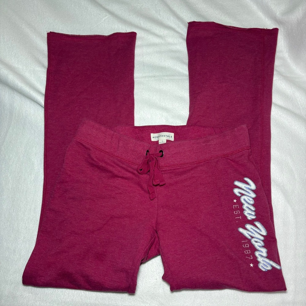 Aeropostale y2k Womens Pink New York Graphic Wide Leg Sweatpants Size L
